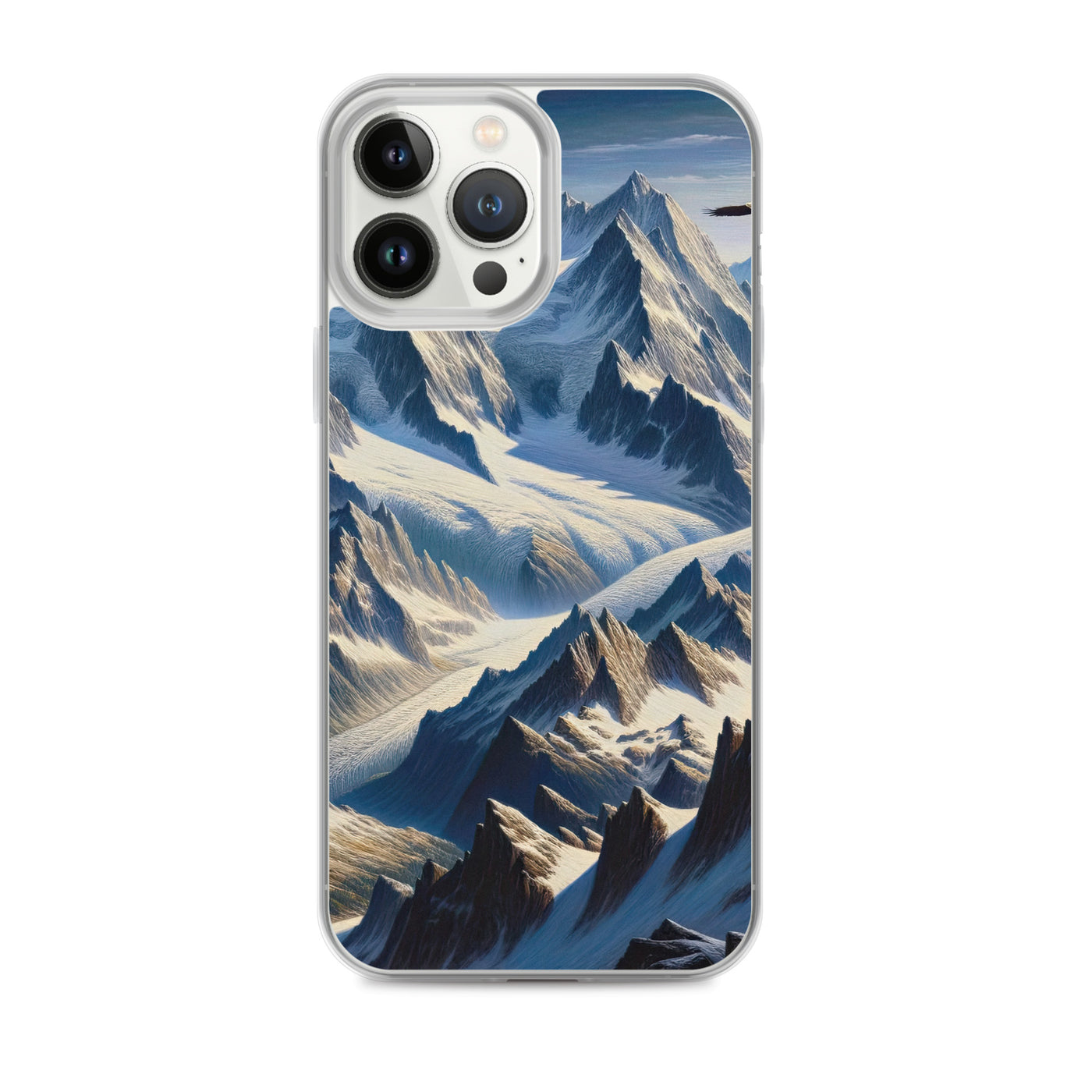 Ölgemälde der Alpen mit hervorgehobenen zerklüfteten Geländen im Licht und Schatten - iPhone Schutzhülle (durchsichtig) berge xxx yyy zzz iPhone 13 Pro Max