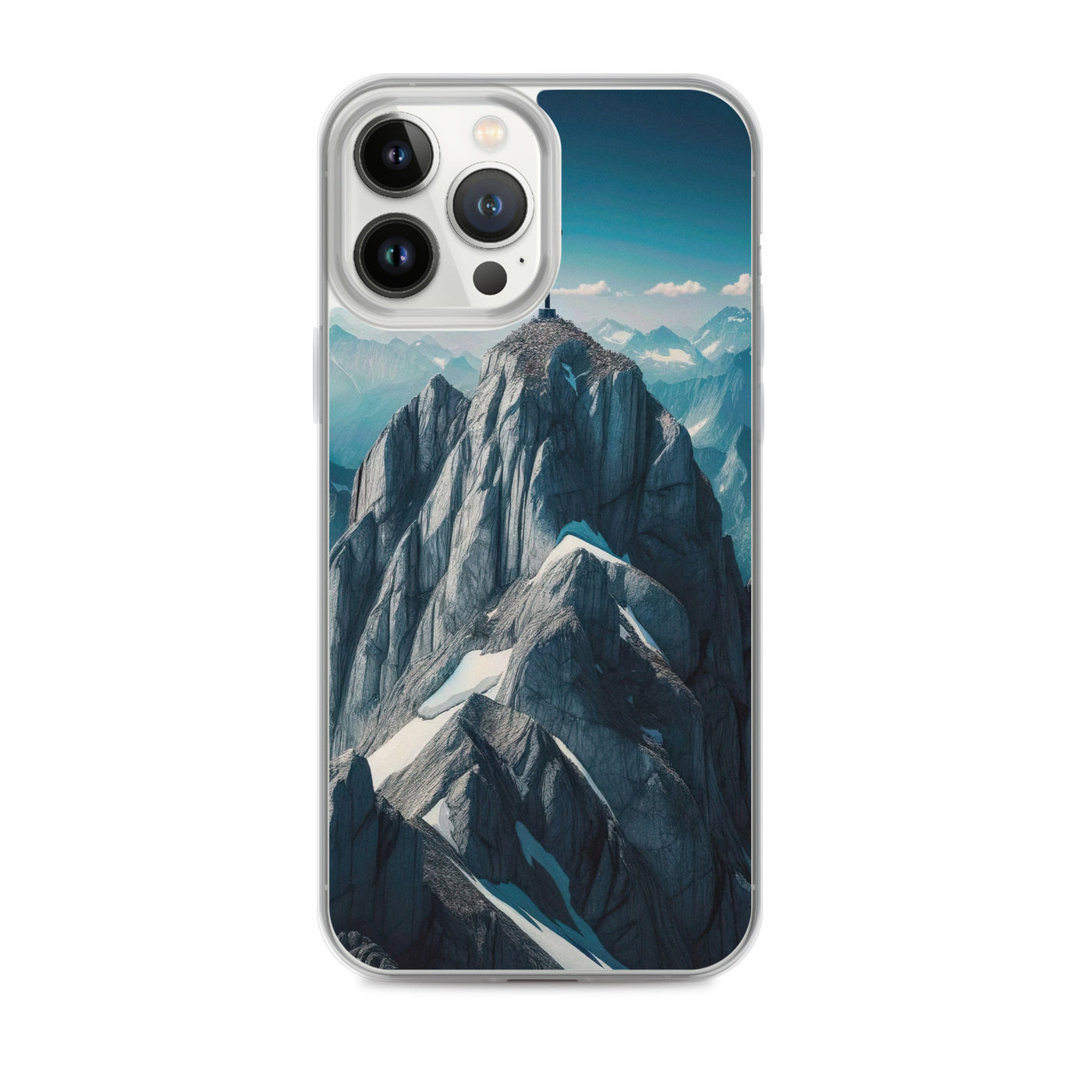 Foto der Alpen mit Gipfelkreuz an einem klaren Tag, schneebedeckte Spitzen vor blauem Himmel - iPhone Schutzhülle (durchsichtig) berge xxx yyy zzz iPhone 13 Pro Max