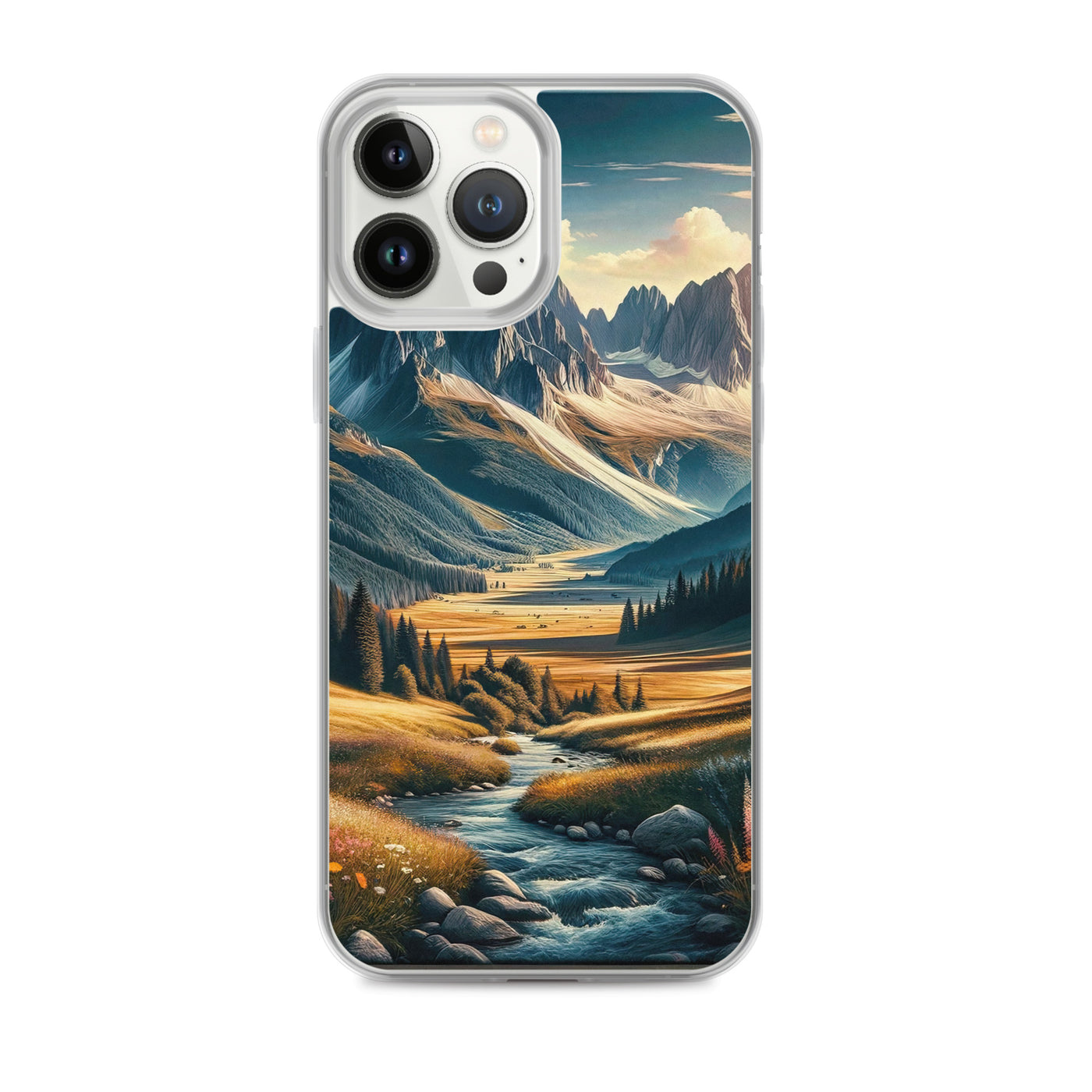 Quadratisches Kunstwerk der Alpen, majestätische Berge unter goldener Sonne - iPhone Schutzhülle (durchsichtig) berge xxx yyy zzz iPhone 13 Pro Max