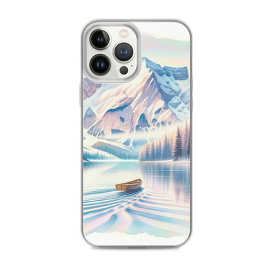 Aquarell eines klaren Alpenmorgens, Boot auf Bergsee in Pastelltönen - iPhone Schutzhülle (durchsichtig) berge xxx yyy zzz iPhone 13 Pro Max