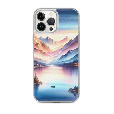 Aquarell einer Dämmerung in den Alpen, Boot auf einem See in Pastell-Licht - iPhone Schutzhülle (durchsichtig) berge xxx yyy zzz iPhone 13 Pro Max