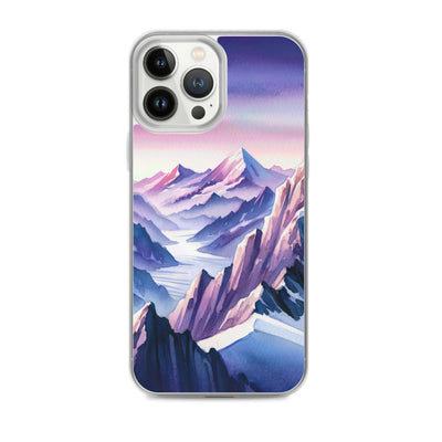 Aquarell eines Bergsteigers auf einem Alpengipfel in der Abenddämmerung - iPhone Schutzhülle (durchsichtig) wandern xxx yyy zzz iPhone 13 Pro Max