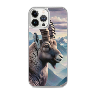 Digitales Steinbock-Porträt vor Alpenkulisse - iPhone Schutzhülle (durchsichtig) berge xxx yyy zzz iPhone 13 Pro Max