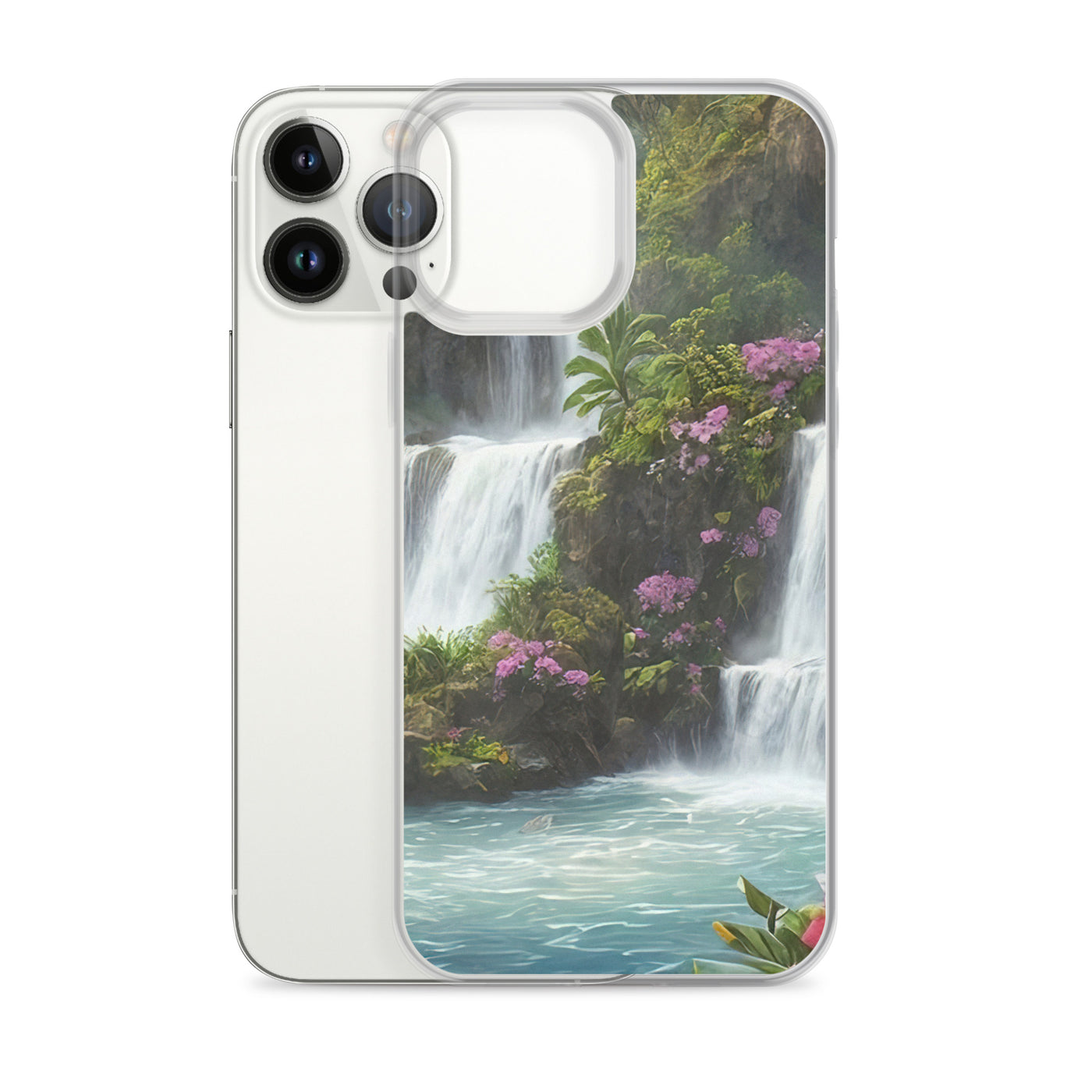 Wasserfall im Wald und Blumen - Schöne Malerei - iPhone Schutzhülle (durchsichtig) camping xxx