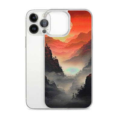 Gebirge, rote Farben und Nebel - Episches Kunstwerk - iPhone Schutzhülle (durchsichtig) berge xxx