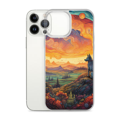 Hund auf Felsen - Epische bunte Landschaft - Malerei - iPhone Schutzhülle (durchsichtig) camping xxx