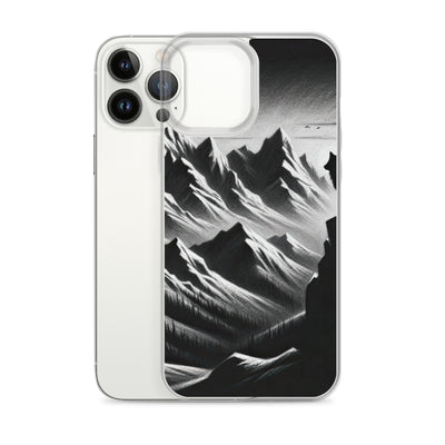 Kohlezeichnung, die die stille Stille der Alpen in der Winterdämmerung verkörpert. Wolf auf einem Berghügel (AN) - iPhone Schutzhülle (durchsichtig) xxx yyy zzz