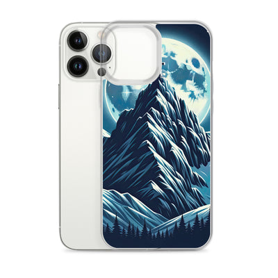 Mondnacht und Gipfelkreuz in den Alpen, glitzernde Schneegipfel - iPhone Schutzhülle (durchsichtig) berge xxx yyy zzz