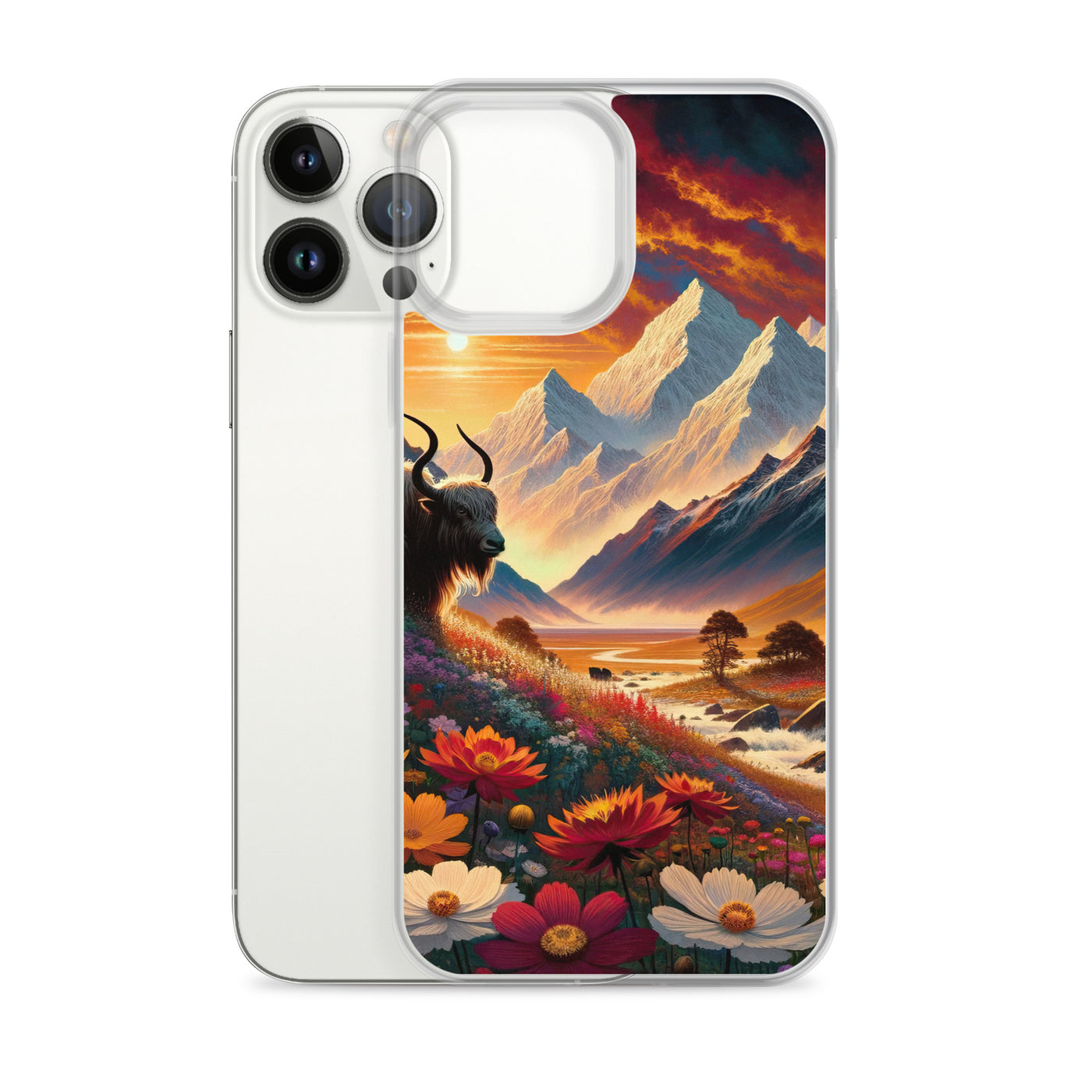 Magischer Alpenabend mit Hochlandkuh und goldener Sonnenkulisse - iPhone Schutzhülle (durchsichtig) berge xxx yyy zzz