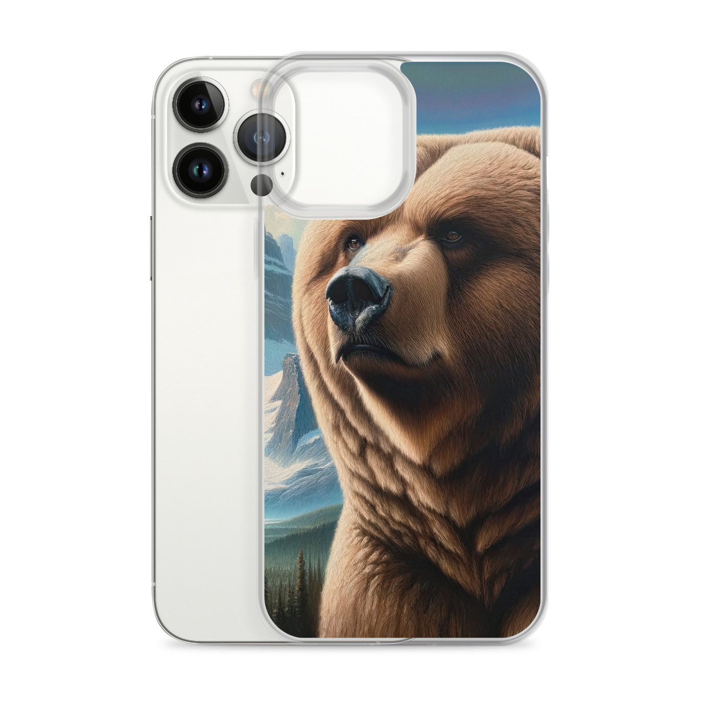 Realistisches Ölgemälde eines männlichen Bären in den Bergen mit Fokus auf Stärke und Schärfe - iPhone Schutzhülle (durchsichtig) camping xxx yyy zzz