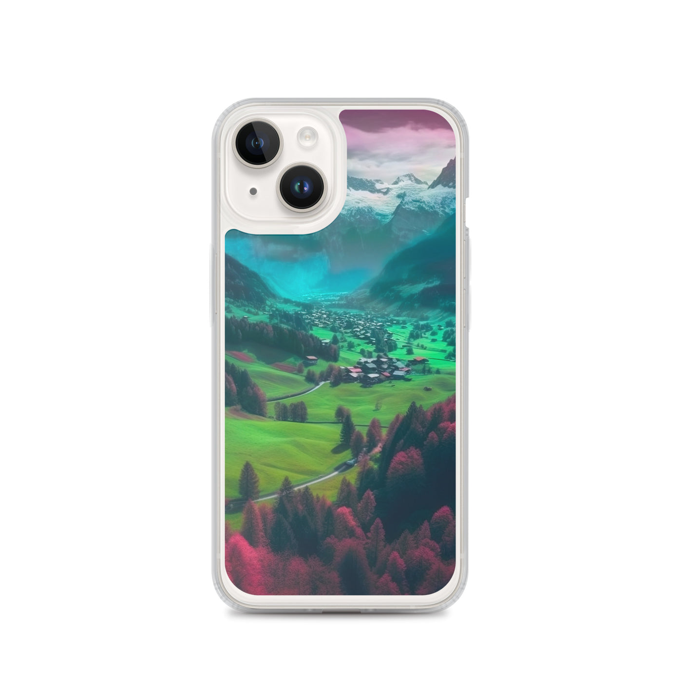 Berglandschaft und Dorf - Fotorealistische Malerei - iPhone Schutzhülle (durchsichtig) berge xxx iPhone 14