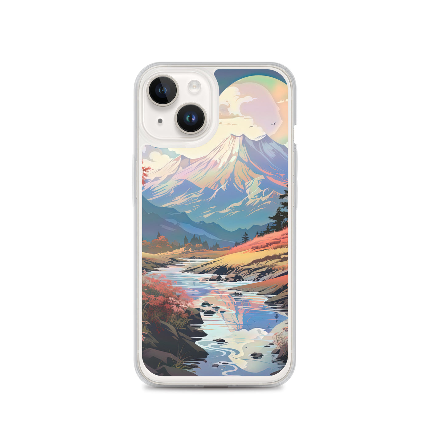 Berge. Fluss und Blumen - Malerei - iPhone Schutzhülle (durchsichtig) berge xxx iPhone 14