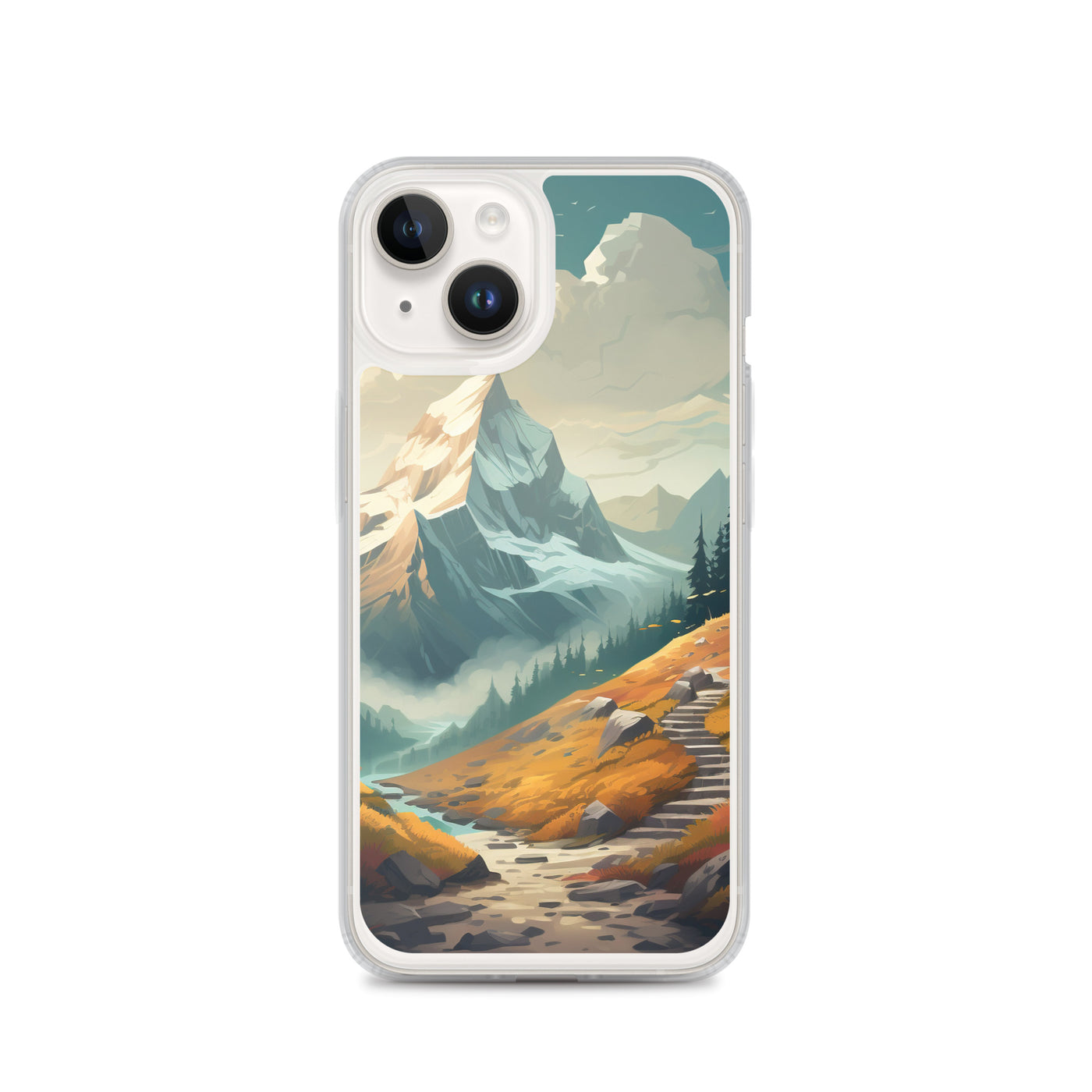Berge, Wald und Wanderweg - Malerei - iPhone Schutzhülle (durchsichtig) berge xxx iPhone 14