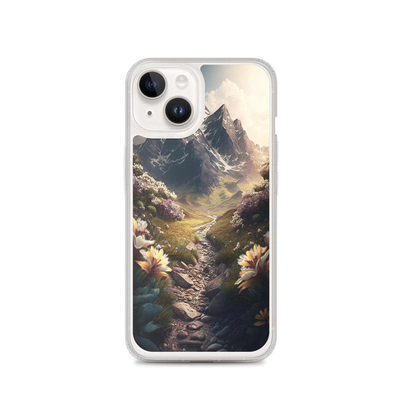 Epischer Berg, steiniger Weg und Blumen - Realistische Malerei - iPhone Schutzhülle (durchsichtig) berge xxx iPhone 14