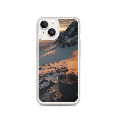 Heißer Kaffee auf einem schneebedeckten Berg - iPhone Schutzhülle (durchsichtig) berge xxx iPhone 14