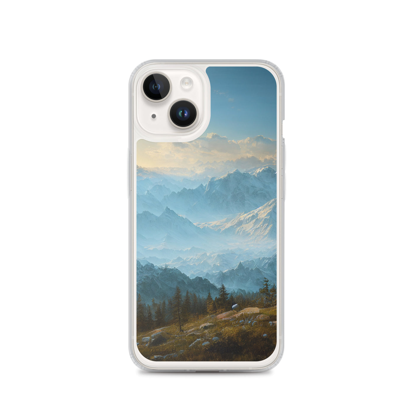 Schöne Berge mit Nebel bedeckt - Ölmalerei - iPhone Schutzhülle (durchsichtig) berge xxx iPhone 14