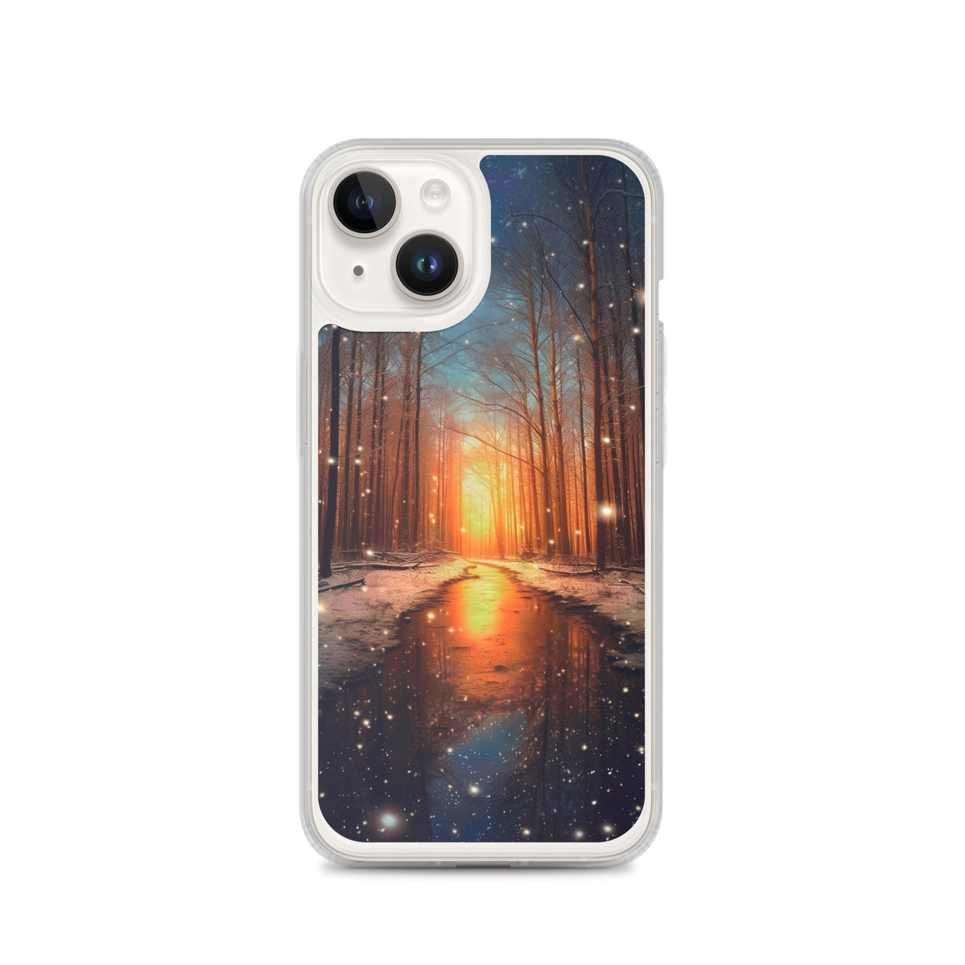 Bäume im Winter, Schnee, Sonnenaufgang und Fluss - iPhone Schutzhülle (durchsichtig) camping xxx iPhone 14