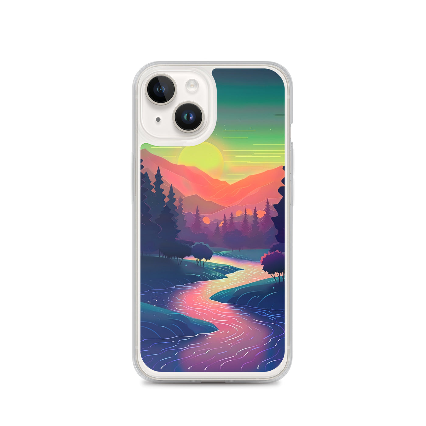 Berge, Fluss, Sonnenuntergang - Malerei - iPhone Schutzhülle (durchsichtig) berge xxx iPhone 14