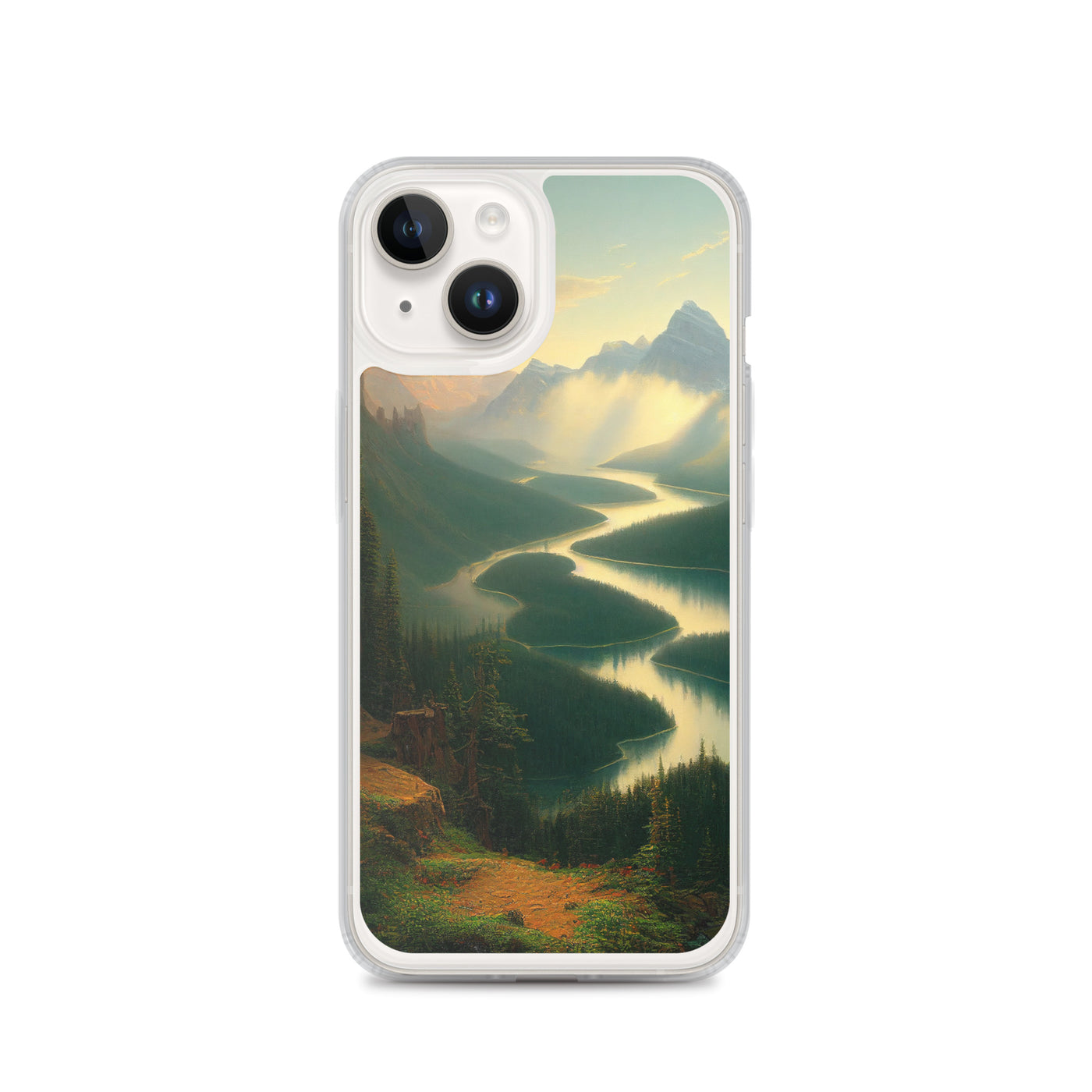 Landschaft mit Bergen, See und viel grüne Natur - Malerei - iPhone Schutzhülle (durchsichtig) berge xxx iPhone 14