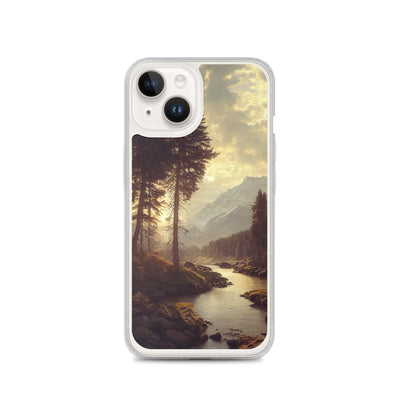 Landschaft mit Bergen, Fluss und Bäumen - Malerei - iPhone Schutzhülle (durchsichtig) berge xxx iPhone 14