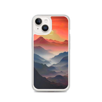 Sonnteruntergang, Gebirge und Nebel - Landschaftsmalerei - iPhone Schutzhülle (durchsichtig) berge xxx iPhone 14