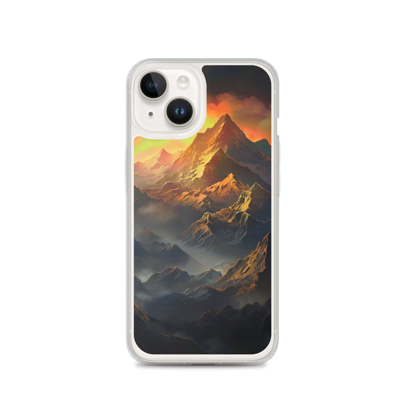 Wunderschöne Himalaya Gebirge im Nebel und Sonnenuntergang - Malerei - iPhone Schutzhülle (durchsichtig) berge xxx iPhone 14