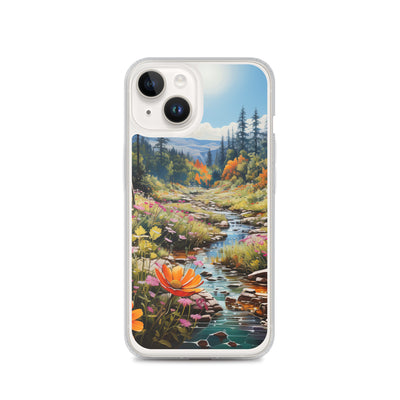 Berge, schöne Blumen und Bach im Wald - iPhone Schutzhülle (durchsichtig) berge xxx iPhone 14