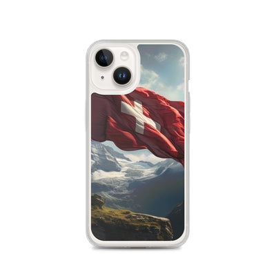 Schweizer Flagge und Berge im Hintergrund - Fotorealistische Malerei - iPhone Schutzhülle (durchsichtig) berge xxx iPhone 14