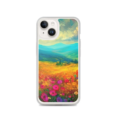 Berglandschaft und schöne farbige Blumen - Malerei - iPhone Schutzhülle (durchsichtig) berge xxx iPhone 14