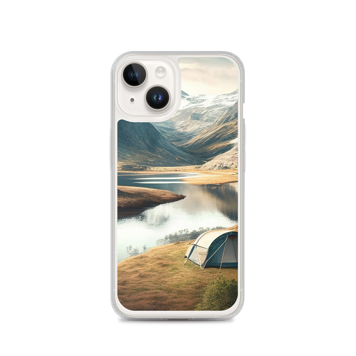 Zelt, Berge und Bergsee - iPhone Schutzhülle (durchsichtig) camping xxx iPhone 14