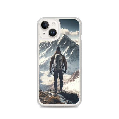Wanderer auf Berg von hinten - Malerei - iPhone Schutzhülle (durchsichtig) berge xxx iPhone 14