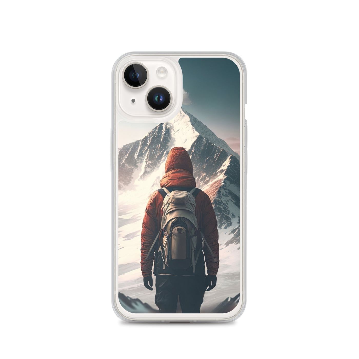 Wanderer von hinten vor einem Berg - Malerei - iPhone Schutzhülle (durchsichtig) berge xxx iPhone 14