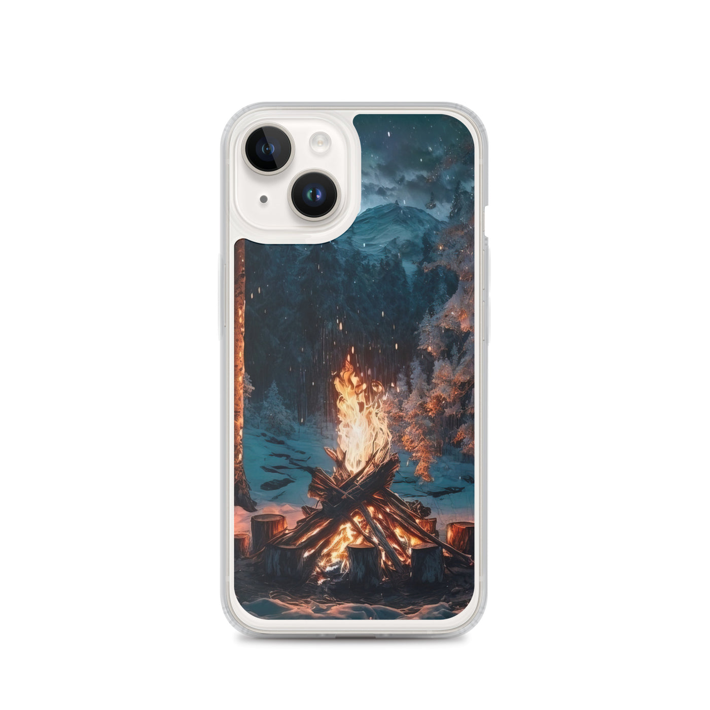 Lagerfeuer beim Camping - Wald mit Schneebedeckten Bäumen - Malerei - iPhone Schutzhülle (durchsichtig) camping xxx iPhone 14