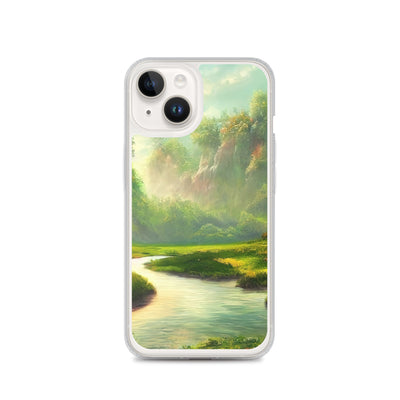 Bach im tropischen Wald - Landschaftsmalerei - iPhone Schutzhülle (durchsichtig) camping xxx iPhone 14