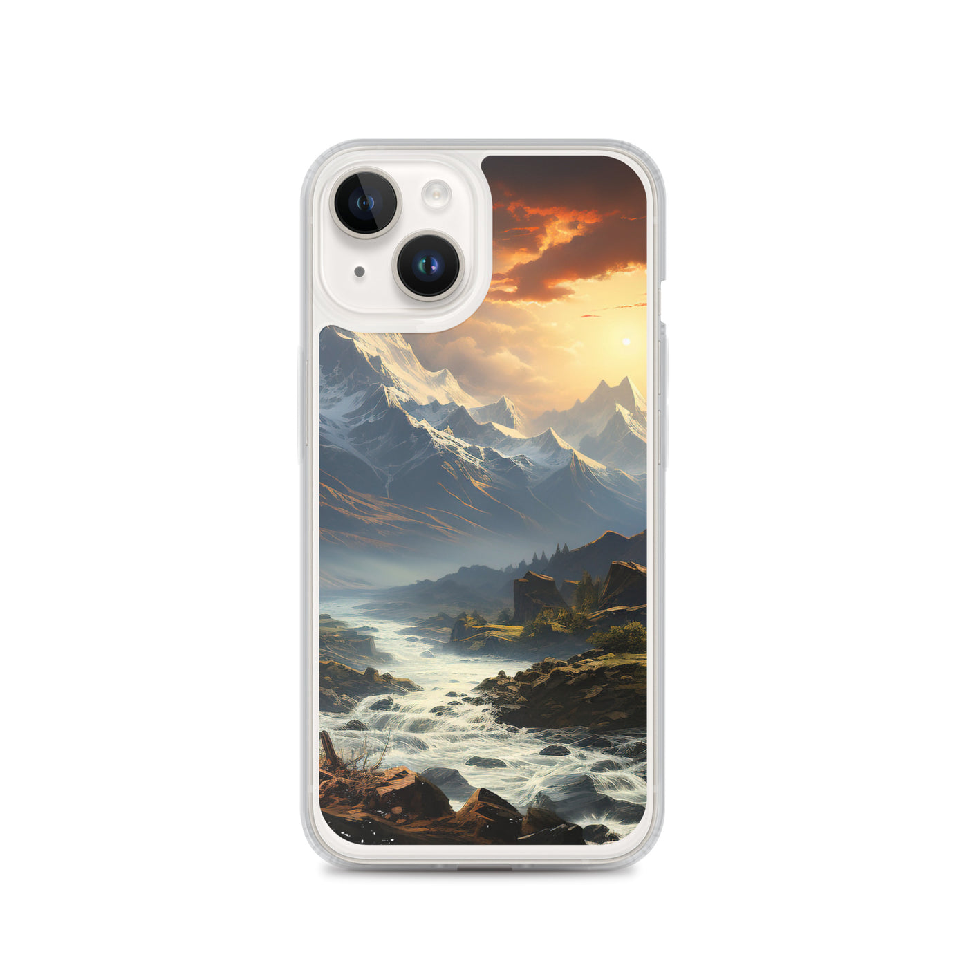 Berge, Sonne, steiniger Bach und Wolken - Epische Stimmung - iPhone Schutzhülle (durchsichtig) berge xxx iPhone 14