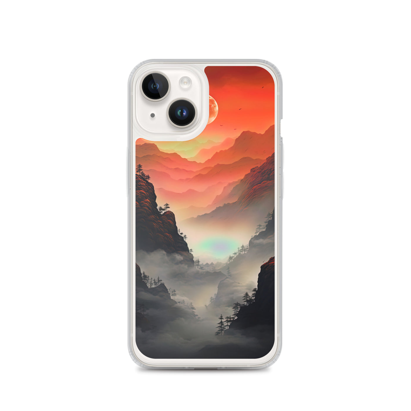Gebirge, rote Farben und Nebel - Episches Kunstwerk - iPhone Schutzhülle (durchsichtig) berge xxx iPhone 14