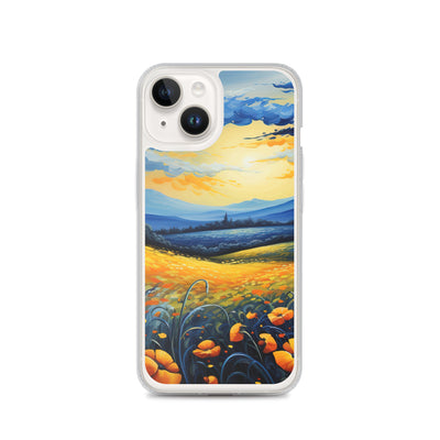 Berglandschaft mit schönen gelben Blumen - Landschaftsmalerei - iPhone Schutzhülle (durchsichtig) berge xxx iPhone 14