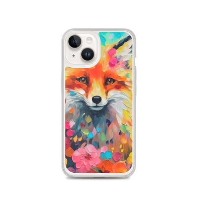 Schöner Fuchs im Blumenfeld - Farbige Malerei - iPhone Schutzhülle (durchsichtig) camping xxx iPhone 14