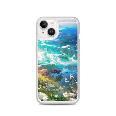 Berge, Blumen, Fluss und Steine - Malerei - iPhone Schutzhülle (durchsichtig) camping xxx iPhone 14