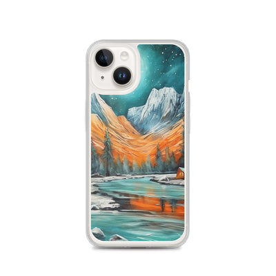 Berglandschaft und Zelte - Nachtstimmung - Landschaftsmalerei - iPhone Schutzhülle (durchsichtig) camping xxx iPhone 14
