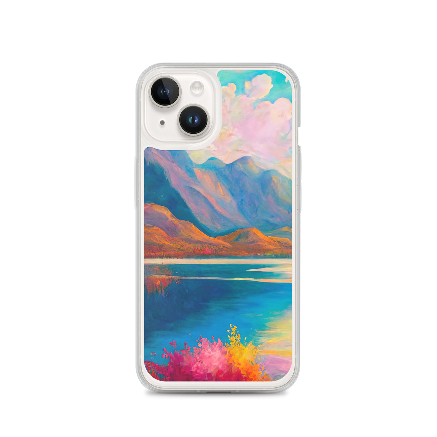Berglandschaft und Bergsee - Farbige Ölmalerei - iPhone Schutzhülle (durchsichtig) berge xxx iPhone 14
