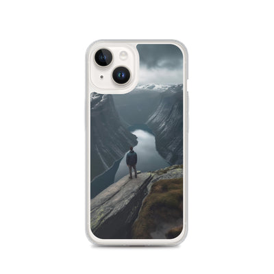 Mann auf Bergklippe - Norwegen - iPhone Schutzhülle (durchsichtig) berge xxx iPhone 14