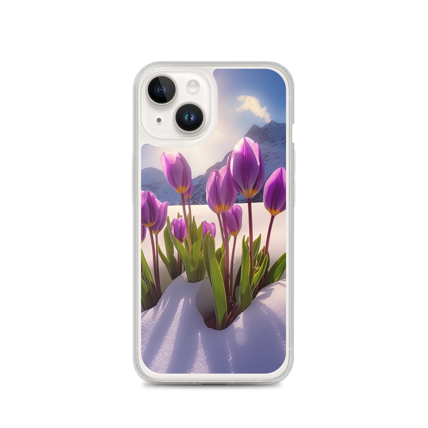 Tulpen im Schnee und in den Bergen - Blumen im Winter - iPhone Schutzhülle (durchsichtig) berge xxx iPhone 14