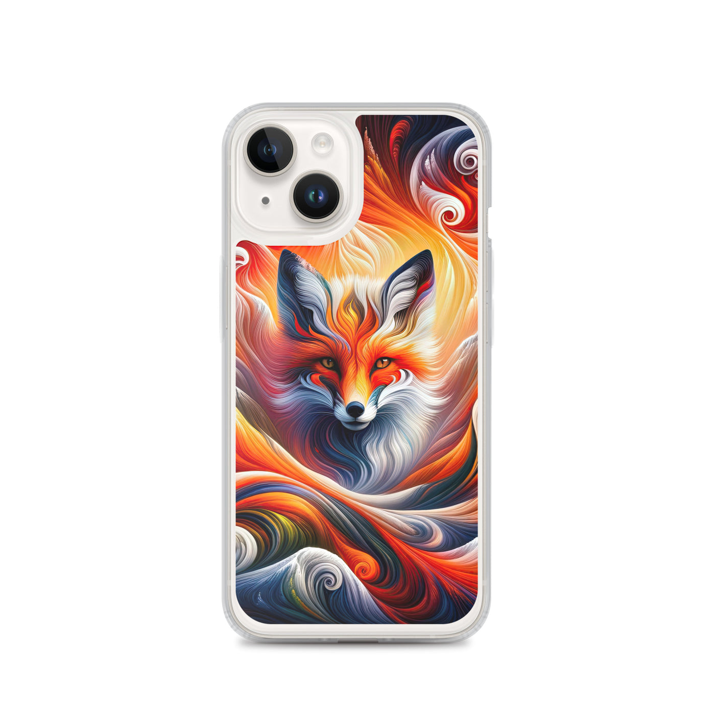 Abstraktes Kunstwerk, das den Geist der Alpen verkörpert. Leuchtender Fuchs in den Farben Orange, Rot, Weiß - iPhone Schutzhülle (durchsichtig) camping xxx yyy zzz iPhone 14