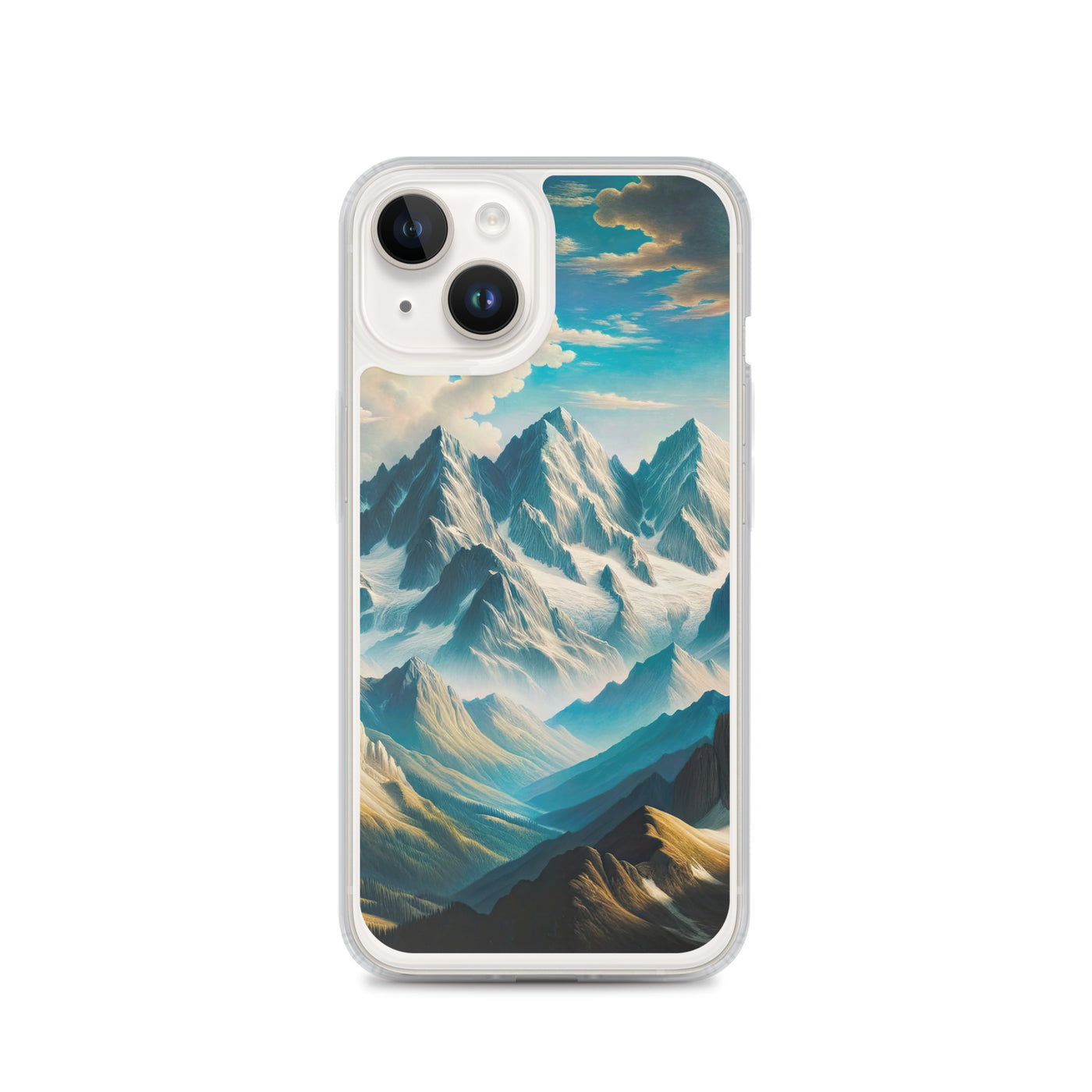 Ein Gemälde von Bergen, das eine epische Atmosphäre ausstrahlt. Kunst der Frührenaissance - iPhone Schutzhülle (durchsichtig) berge xxx yyy zzz iPhone 14