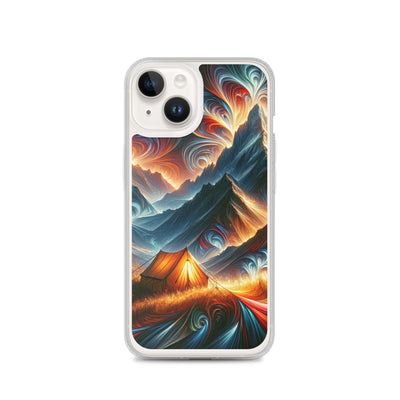 Abstrakte Kunst der Alpen, wo die Berge mit dynamischen Farben und Mustern pulsieren und eine Szene Energie schaffen - Schutzhülle camping xxx yyy zzz iPhone 14