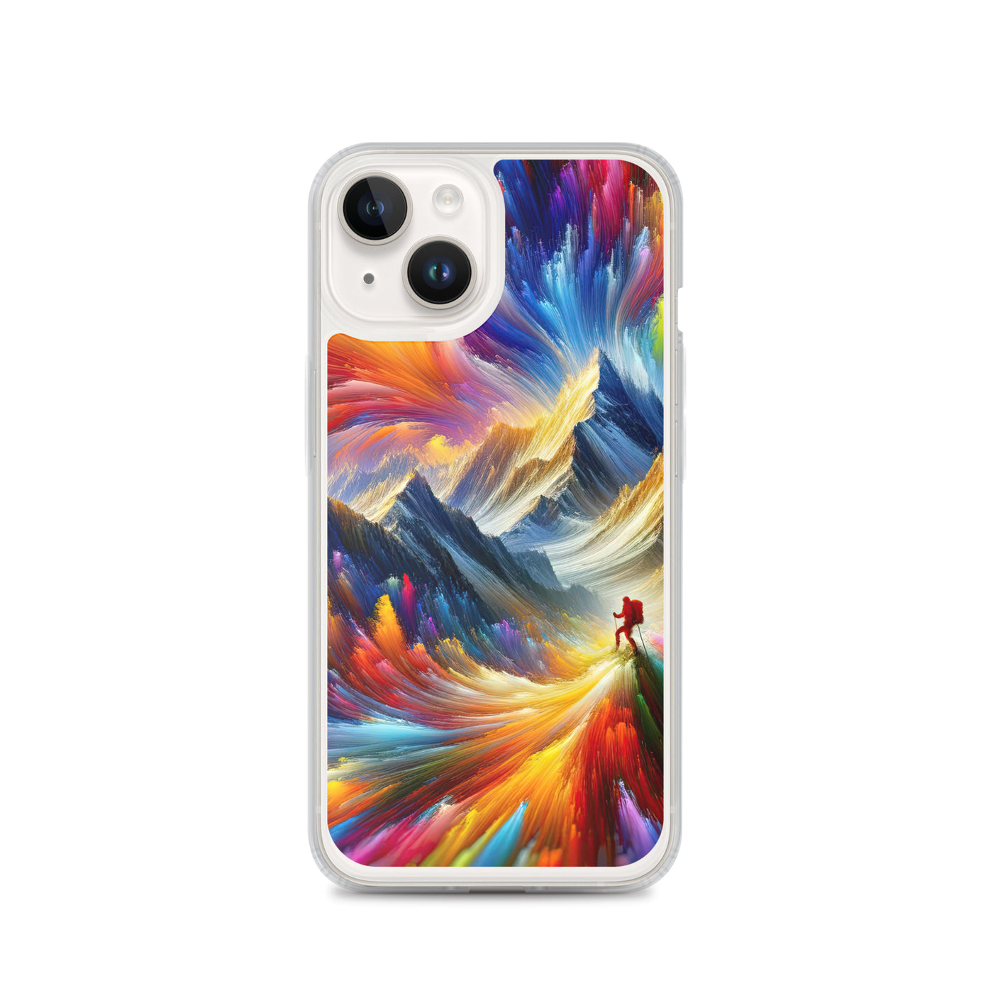 Alpen im Farbsturm mit erleuchtetem Wanderer - Abstrakt - iPhone Schutzhülle (durchsichtig) wandern xxx yyy zzz iPhone 14