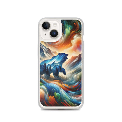 Lebendige Alpen und Bären Sillhouette über Berggipfel - Abstraktes Gemälde - iPhone Schutzhülle (durchsichtig) camping xxx yyy zzz iPhone 14