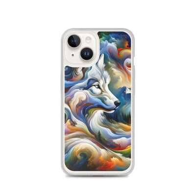Abstraktes Alpen Gemälde: Wirbelnde Farben und Majestätischer Wolf, Silhouette (AN) - iPhone Schutzhülle (durchsichtig) xxx yyy zzz iPhone 14