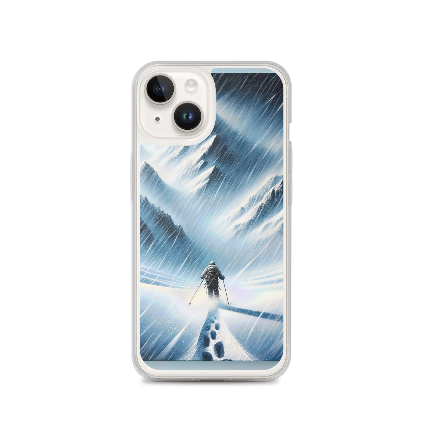 Wanderer und Bergsteiger im Schneesturm: Acrylgemälde der Alpen - iPhone Schutzhülle (durchsichtig) wandern xxx yyy zzz iPhone 14